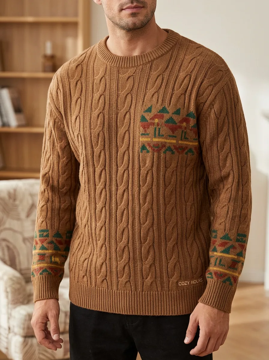 Men's Winter Geometric Cable Knit Sweater