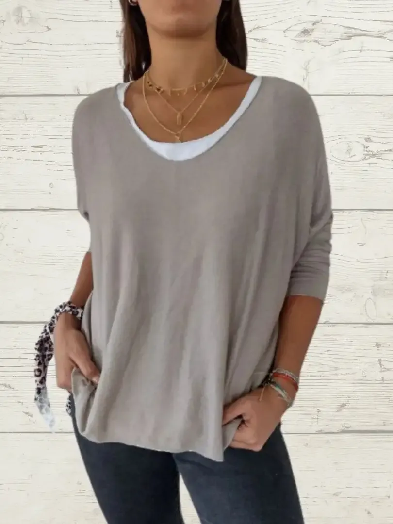 Women's Casual Solid Color Tops and Cami Two-piece Set
