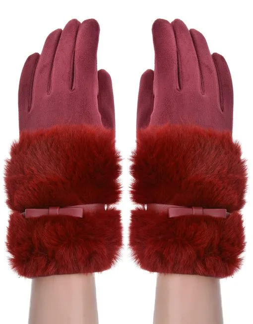 Band Detail Faux Fur Gloves