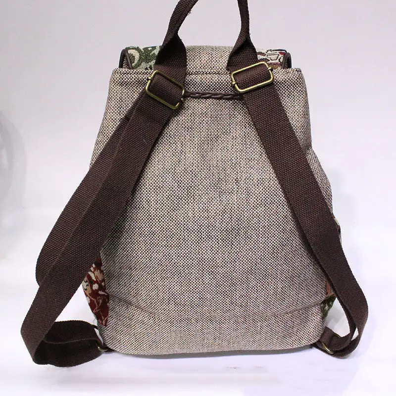 Vintage Hemp Backpack National Style Retro Cloud Floral