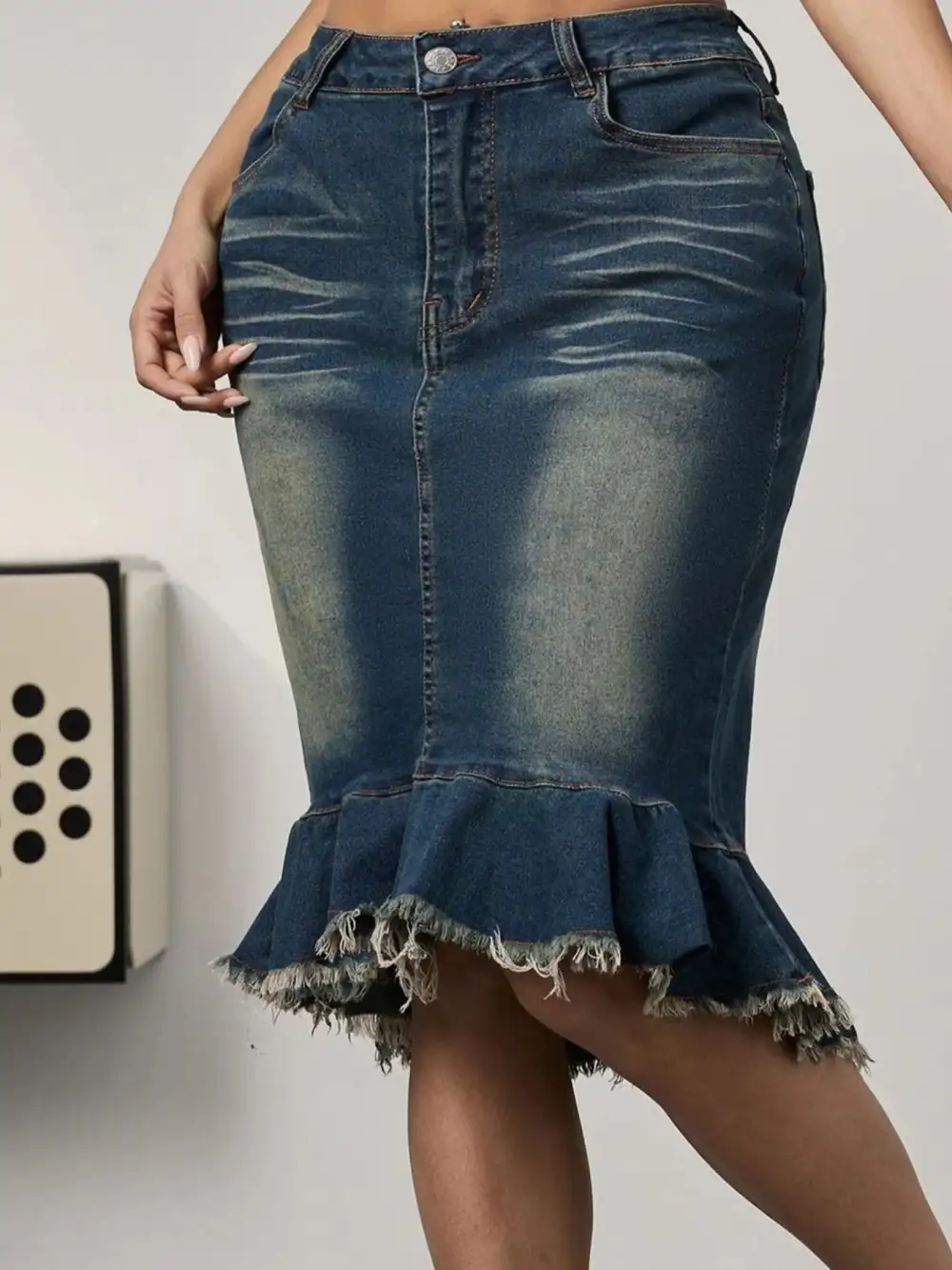 Everyday Denim Cotton Blend Detail Skirt