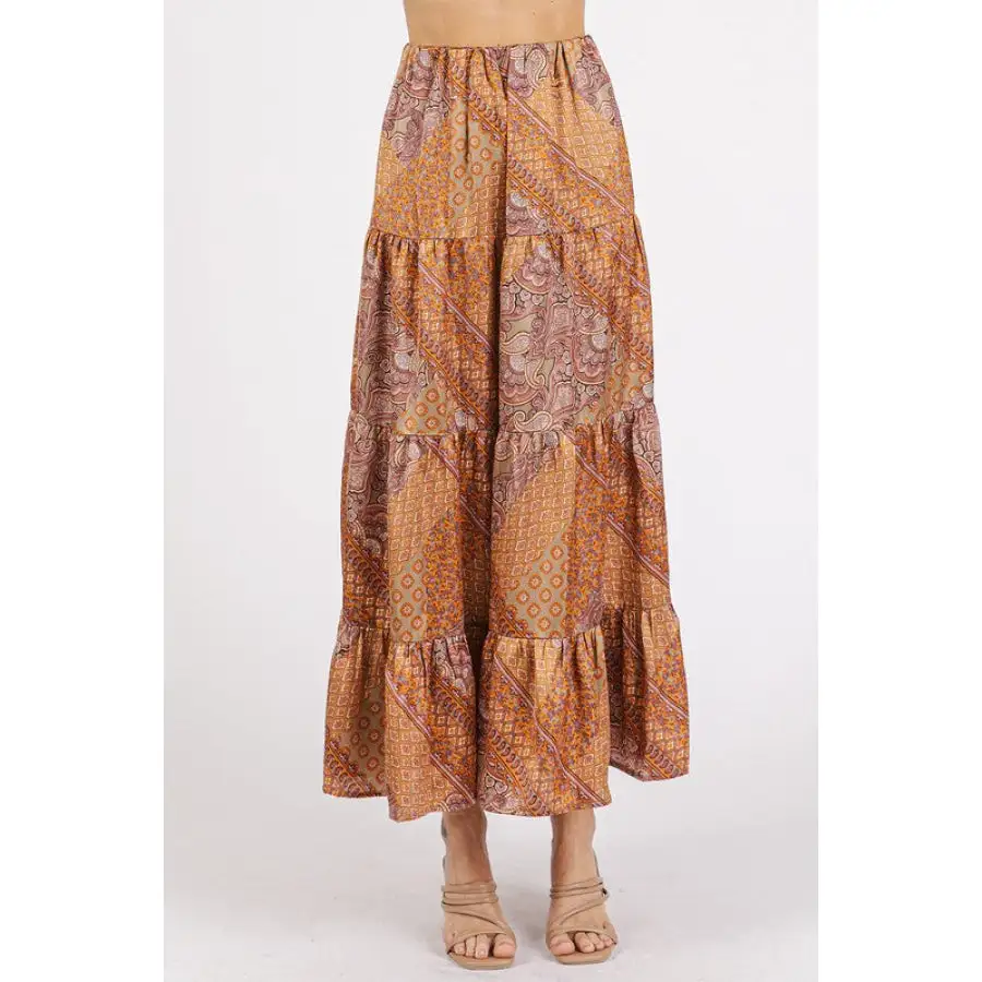 Classic Paisley Patchwork Print Satin Maxi Skirt