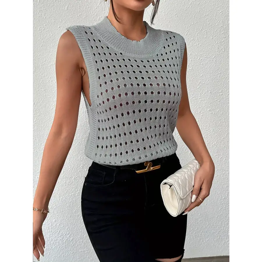 Hollow Out Round Neck Knit Tank