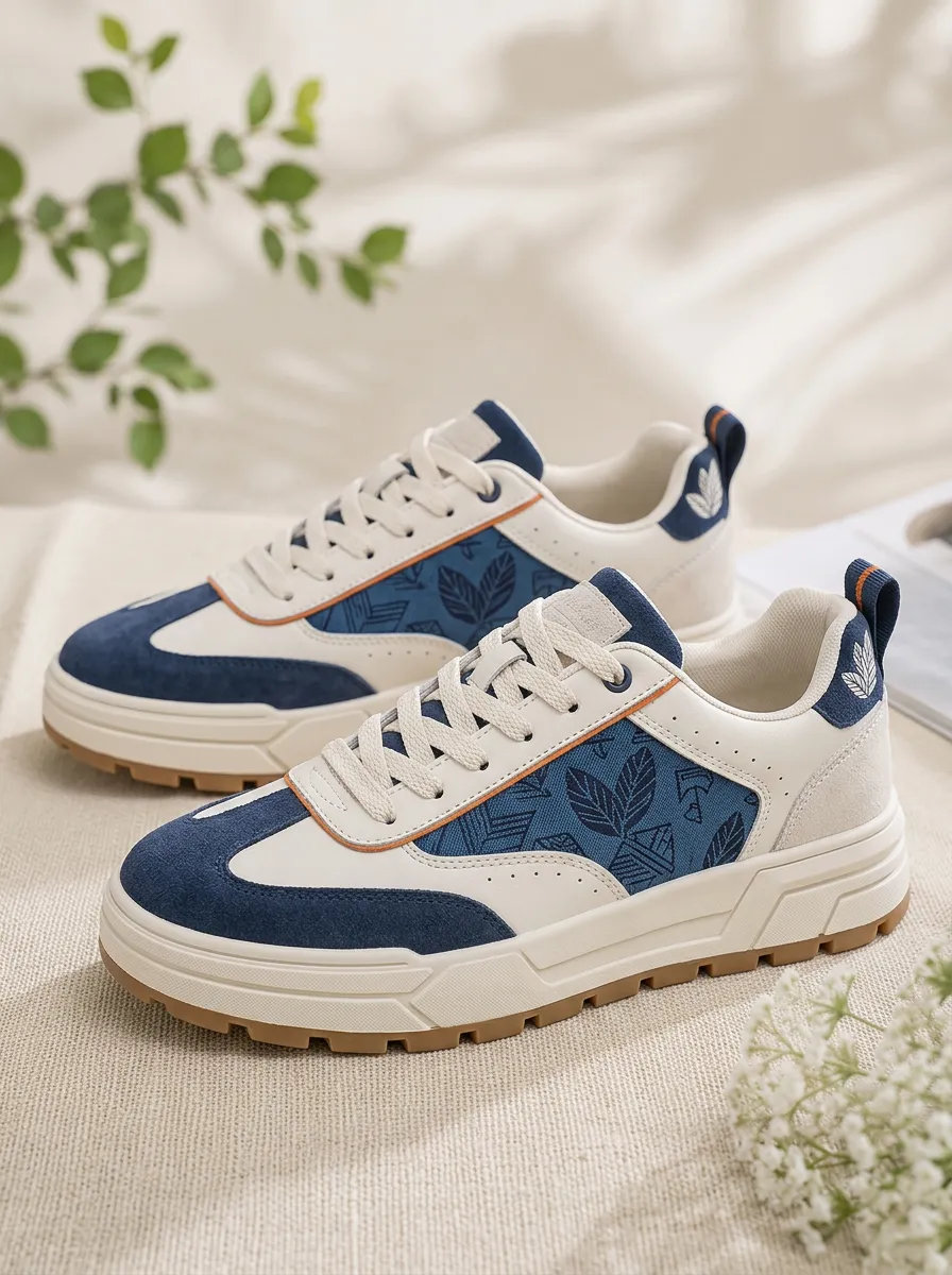 Men's Botanical Leaf Pattern Printed Casual Sneakers