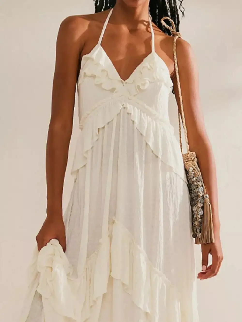Polished Detail Ruffle Maxi Dress
