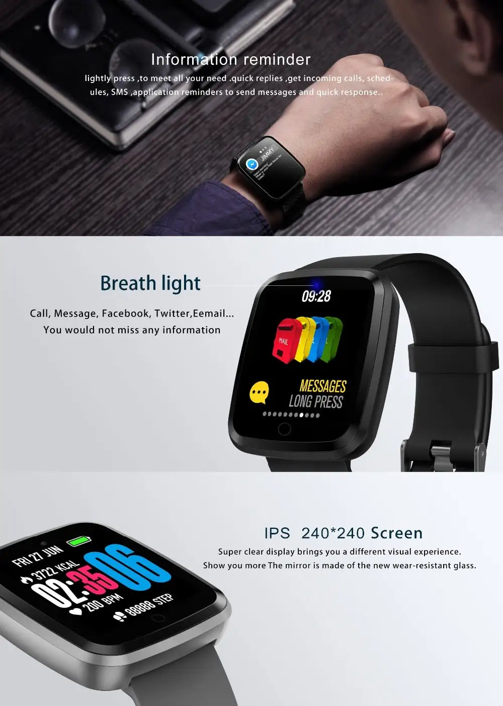 Sport Heart Rate Fitness Tracker Smart Watch
