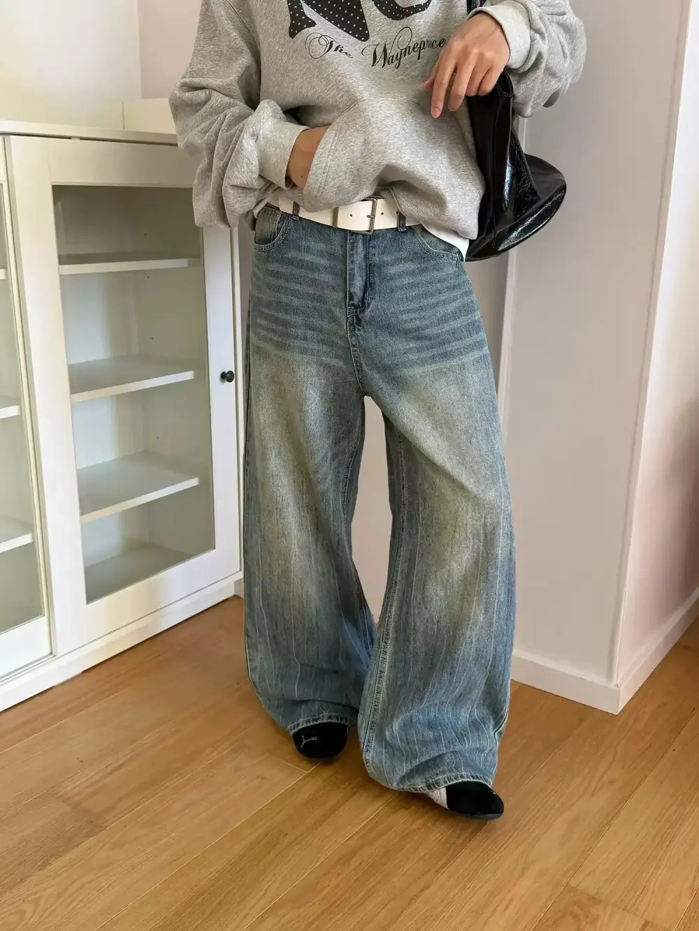 Bamboo Pattern Faded Jeans