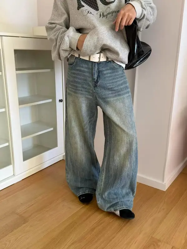Bamboo Pattern Faded Jeans