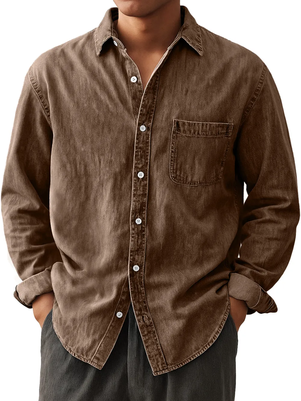 Garment Washed Camp Collar Pocket Shirt