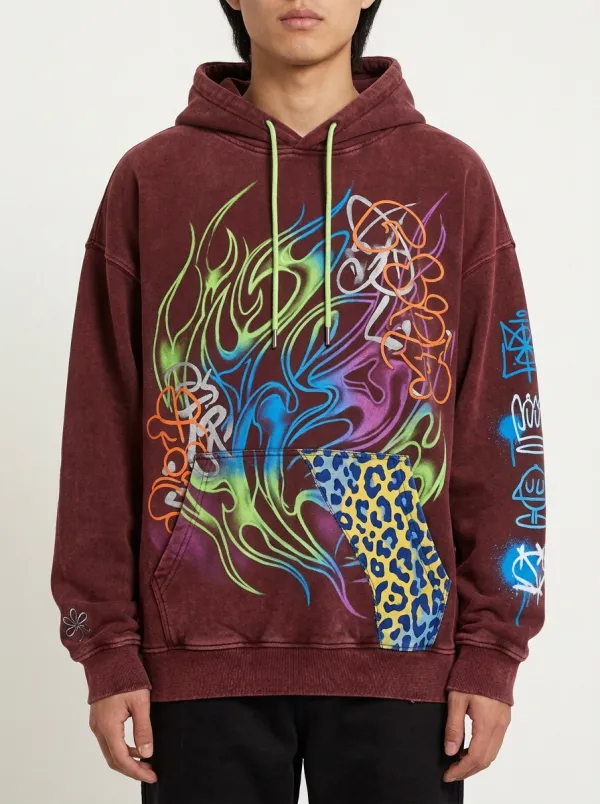 Unisex Graffiti Flame Leopard Graphic Hoodie