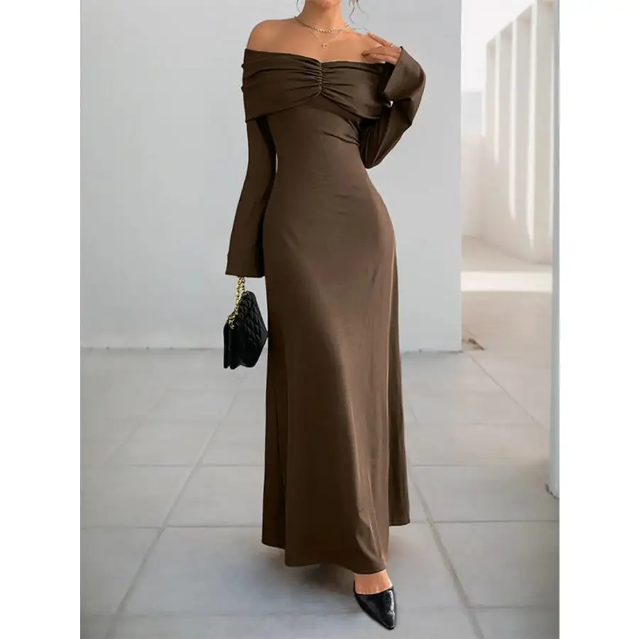 Relaxed Off Shoulder Long Sleeve Bodycon Maxi Dress