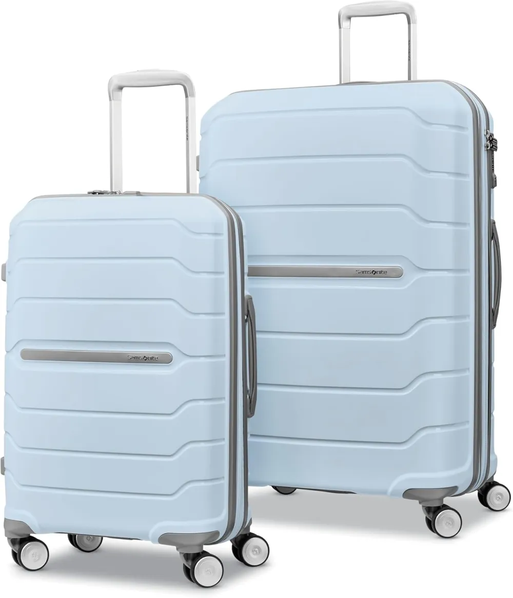 Samsonite Freeform Hardside Carry-On Luggage with Spinner Wheels - Hardshell Suitcase - TSA, Airline-Approved - Expandable Hard Shell, Smooth Rolling Wheels for Lightweight Travel - White/Grey