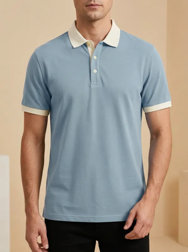 Refined Contrast-Collar Men's Polo Shirt