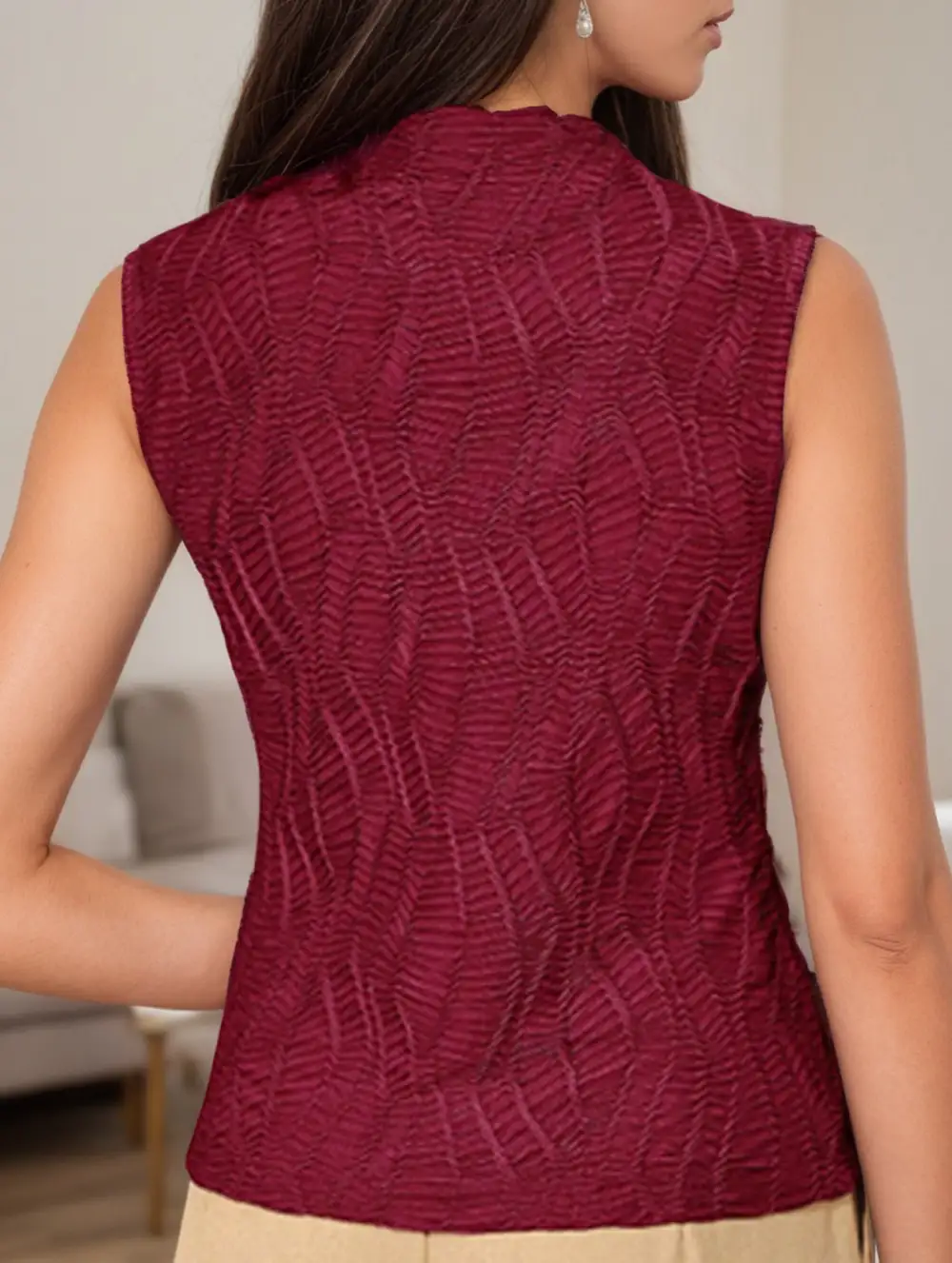 Mock Neck Textured Sleeveless Top