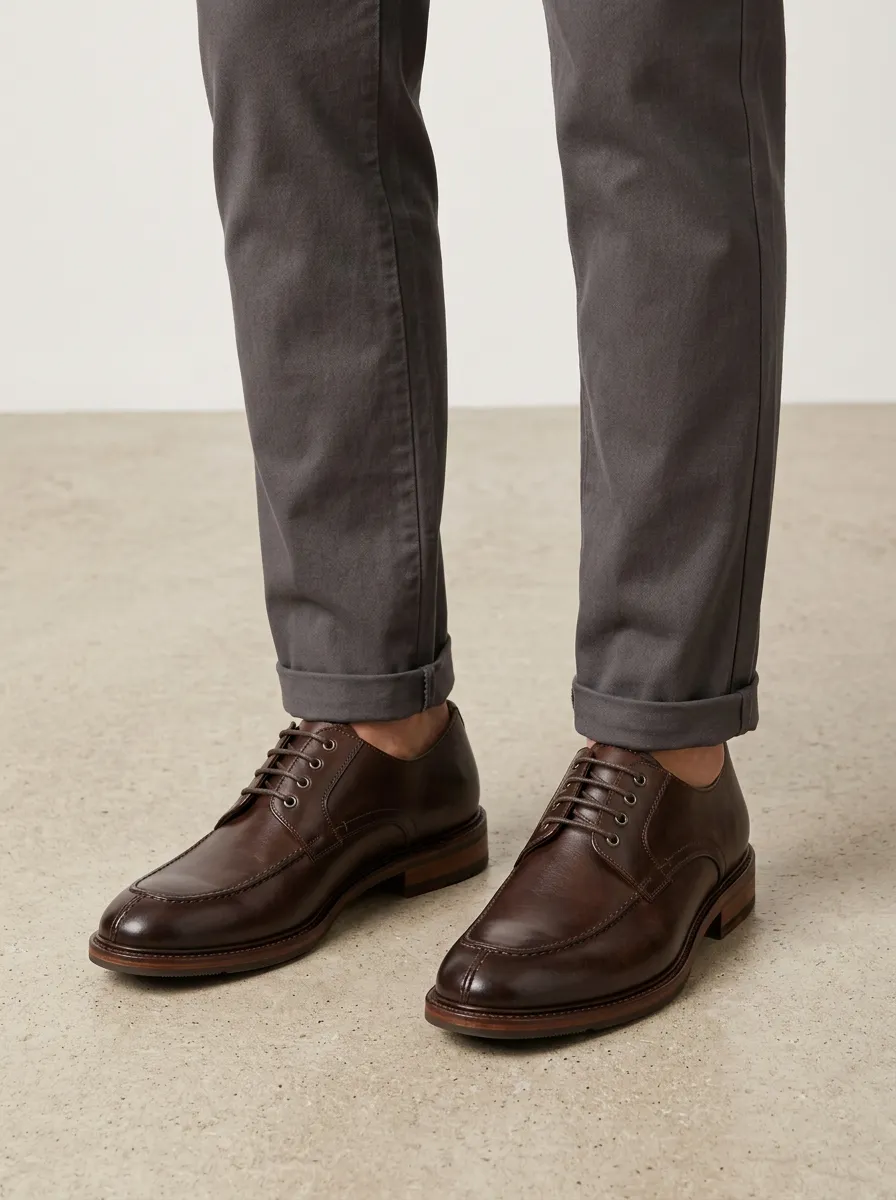 Men's Classic Brown Leather Apron Toe Lace-up Oxford Dress Shoes