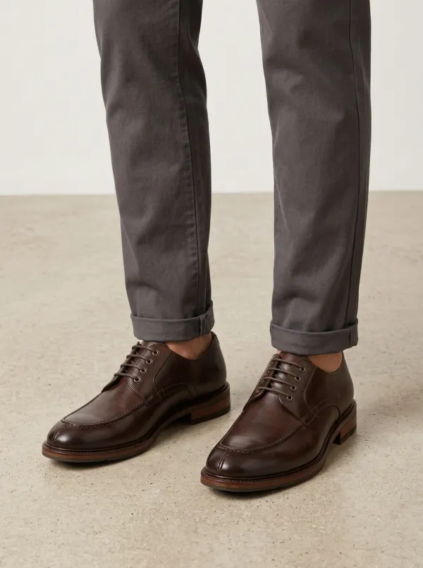 Men's Classic Brown Leather Apron Toe Lace-up Oxford Dress Shoes