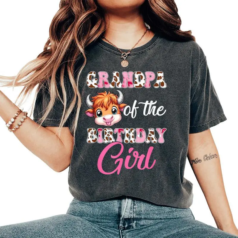 Grandpa Of The Birthday Girl Highland Cow Farm 1St Birthday Women's Oversized Comfort T-Shirt