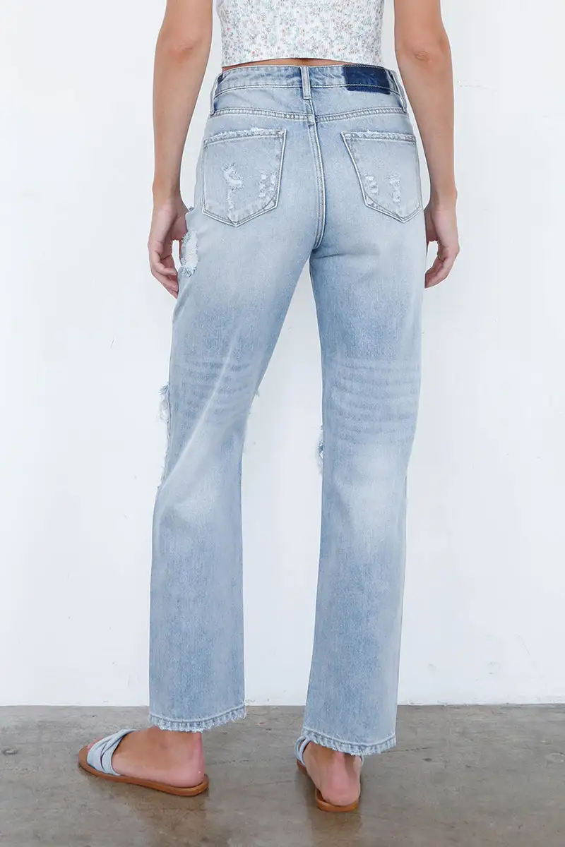 High Rise Ripped Straight Jeans