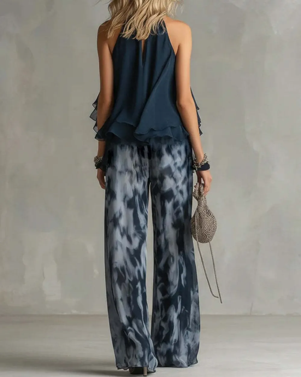 Off-Shoulder Blouse and Pants Set Elegant Two-Piece Outfit
