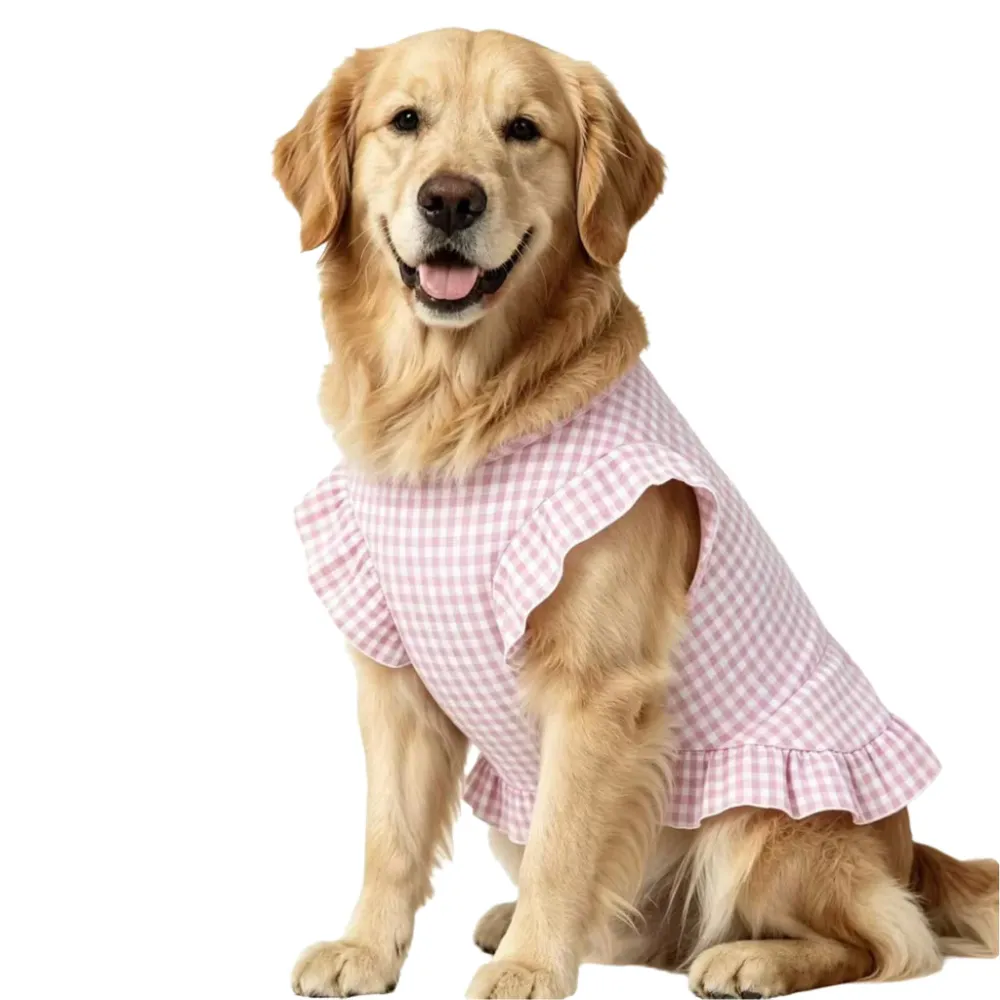 Pet Plaid Princess Vest Dress for Medium Large Dogs Golden Retriever Labrador Samoyed Lightweight Breathable Summer Dog