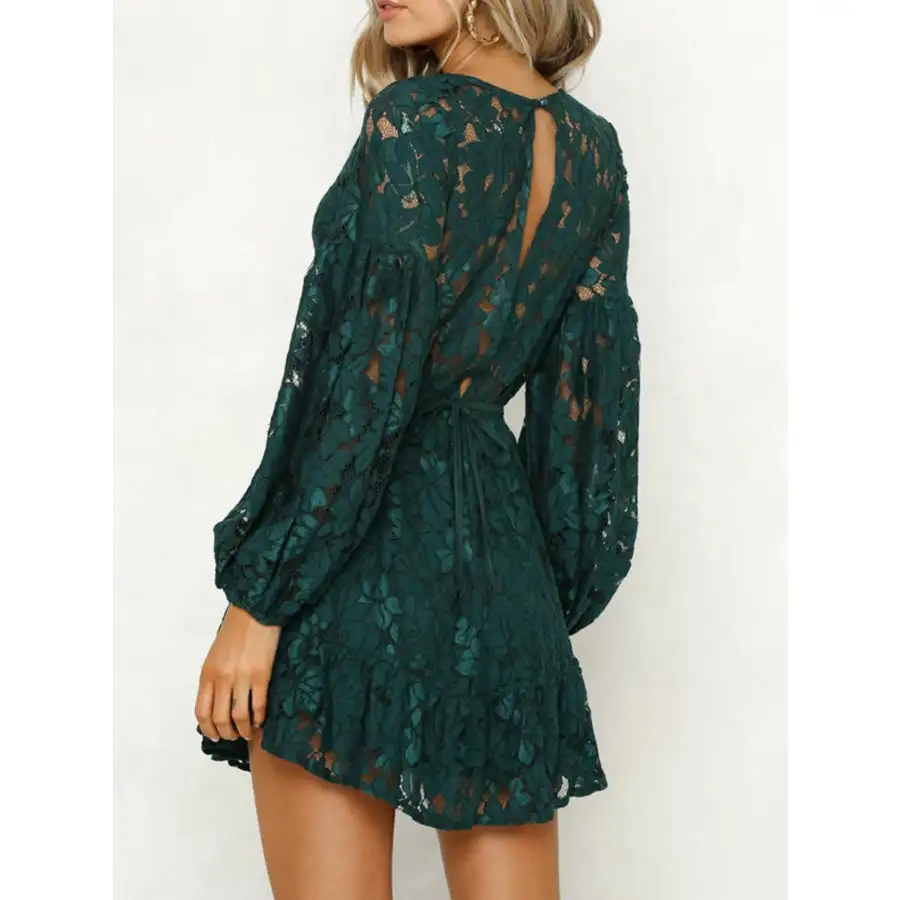 Lace V-Neck Long Sleeve Mini Dress