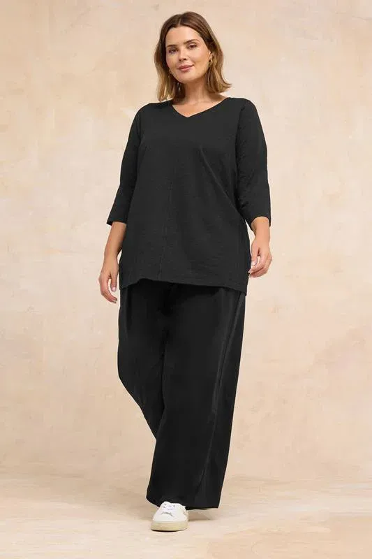 Black V-Neck Cotton Top