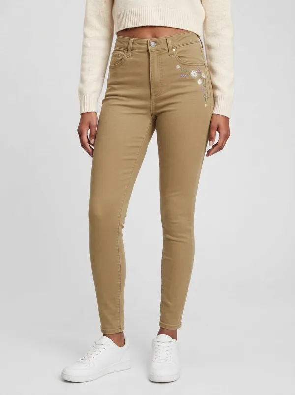 Women's Ridge Floral Daisy Embroidered Printed Slim Jeans