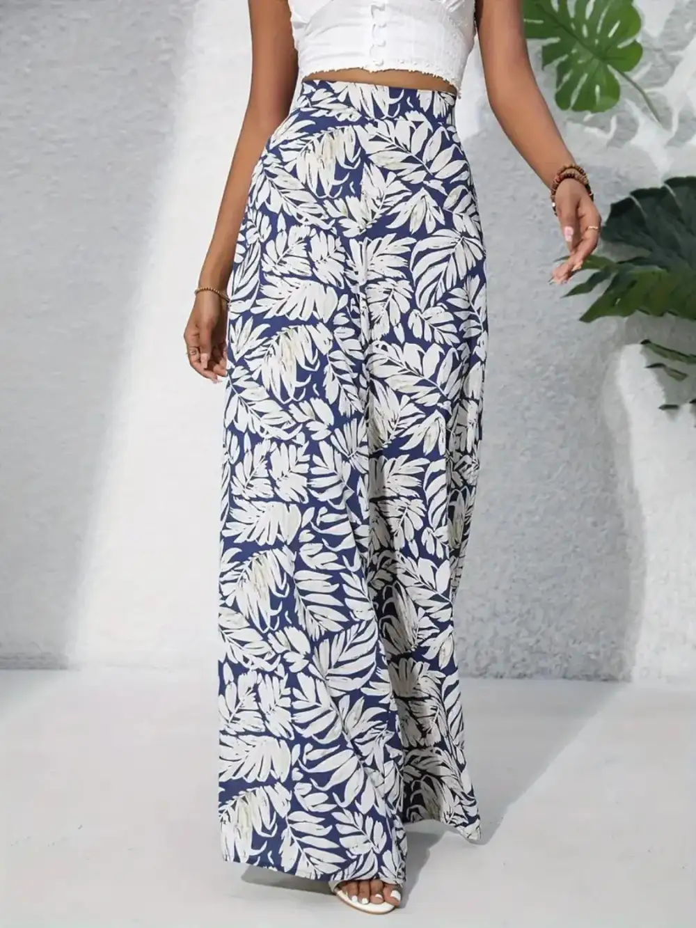Wide Leg High Waist Printed Casual Pants