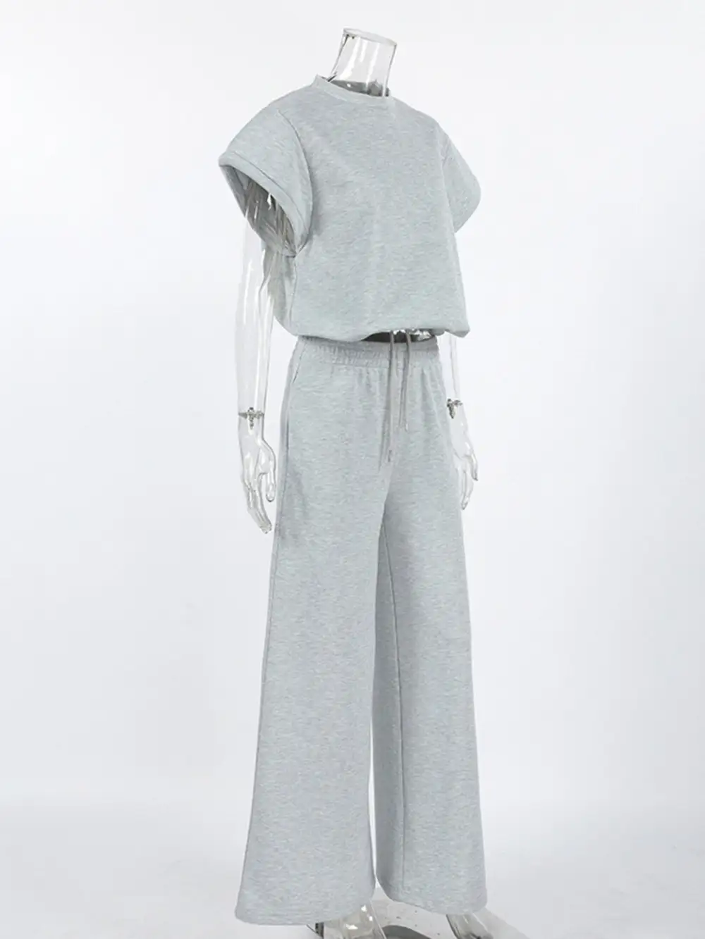 Round Neck Top And Wide Leg Pants Set