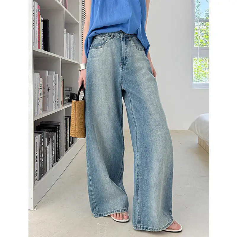 Polished Loose Straight Leg Washed Wide Jeans