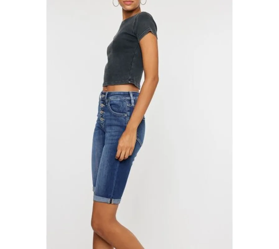 Plus Size Cat's Whiskers Button-Fly Denim Shorts