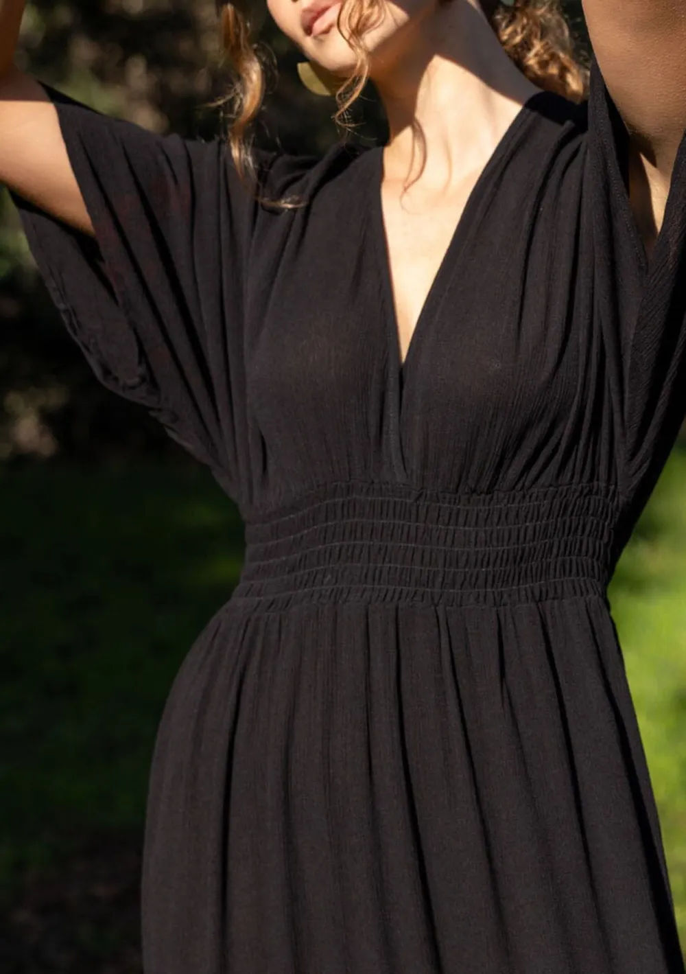 Side Slit V-Neck Half Sleeve Dress