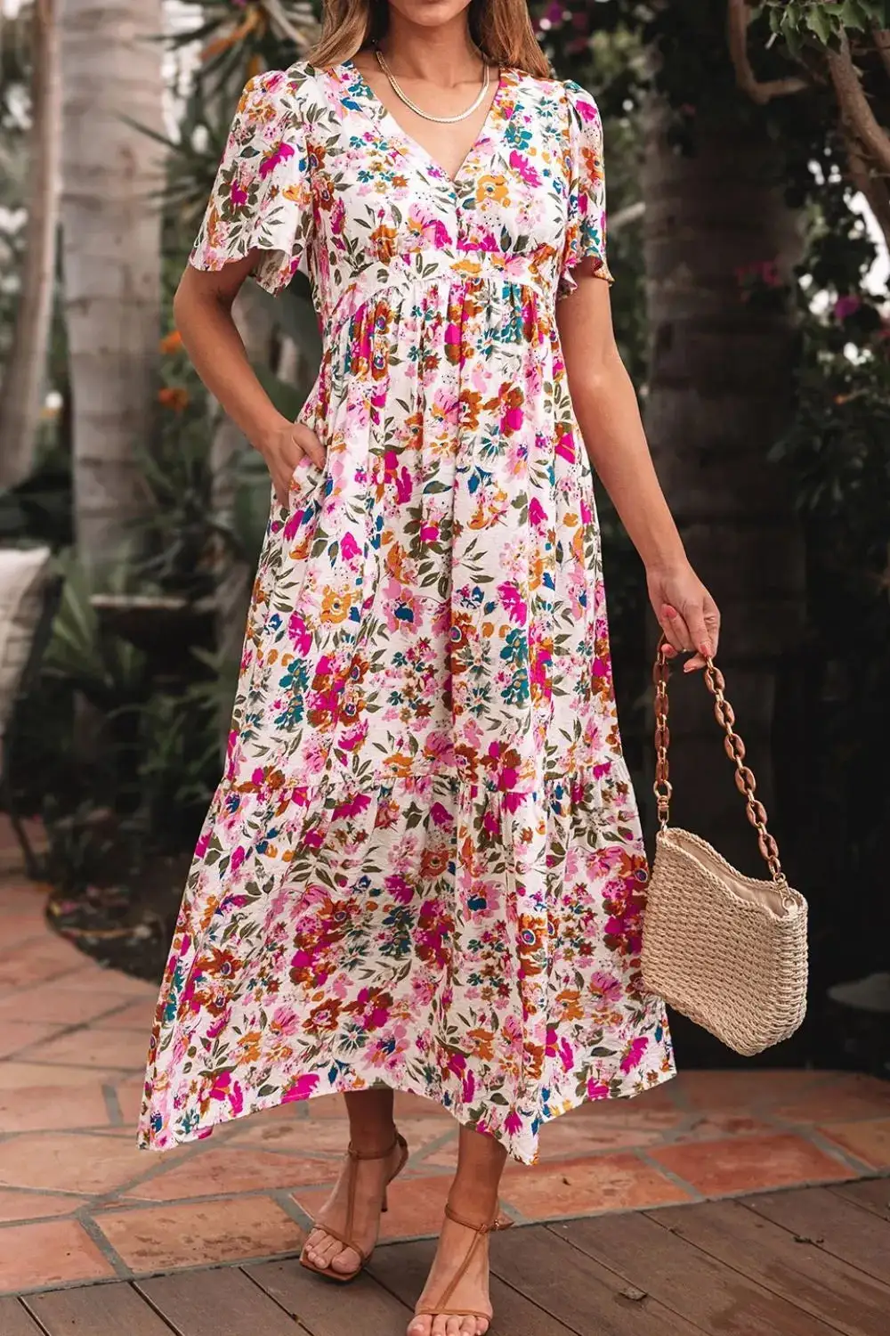 Pocket Detail Floral Dress
