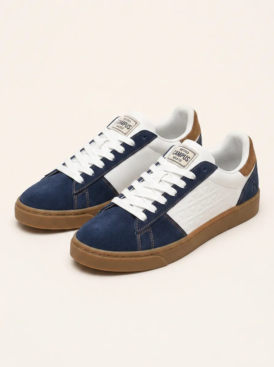 Men's Retro Campus Suede Geometric Pattern Printed Sneakers