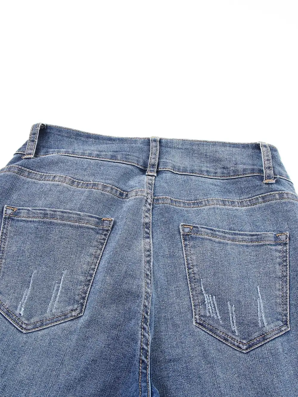 High-Waist Distressed Washed Stretch Straight Leg Jeans