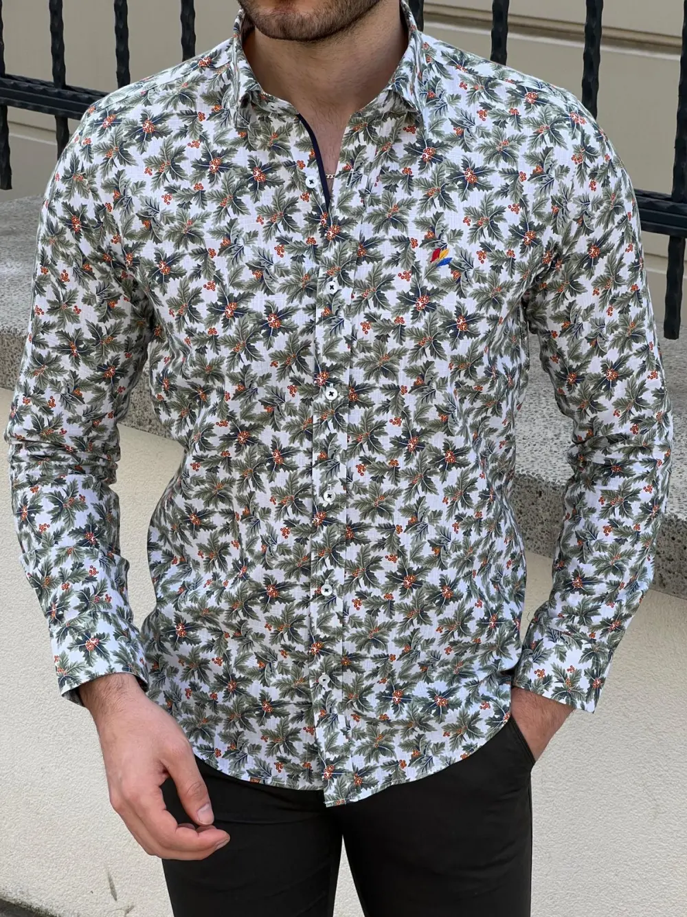 Refined Patterned Slim Fit Cotton Casual Shirt
