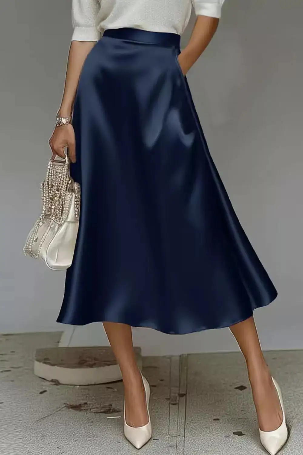 Everyday Satin A-line Midi Skirt