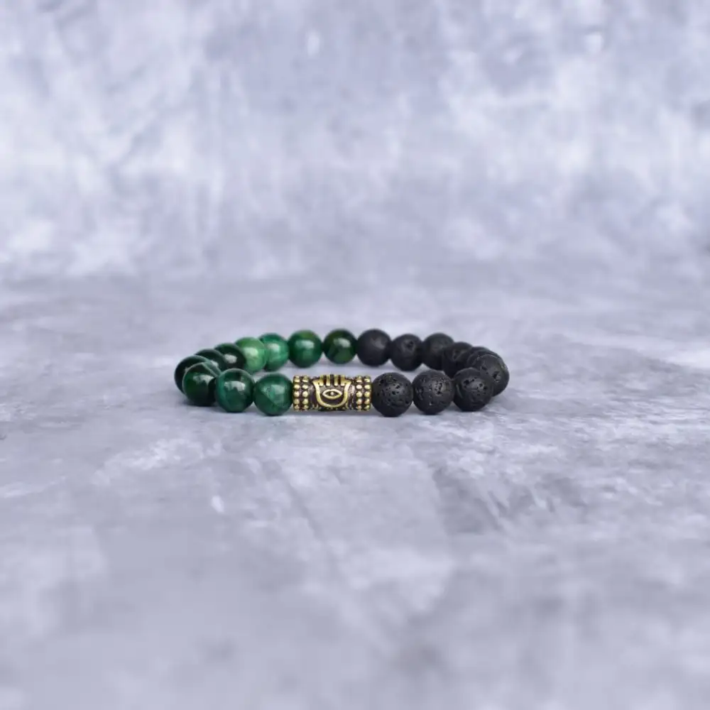 Classic Hamsa Tiger Eye Lava Bead Bracelet