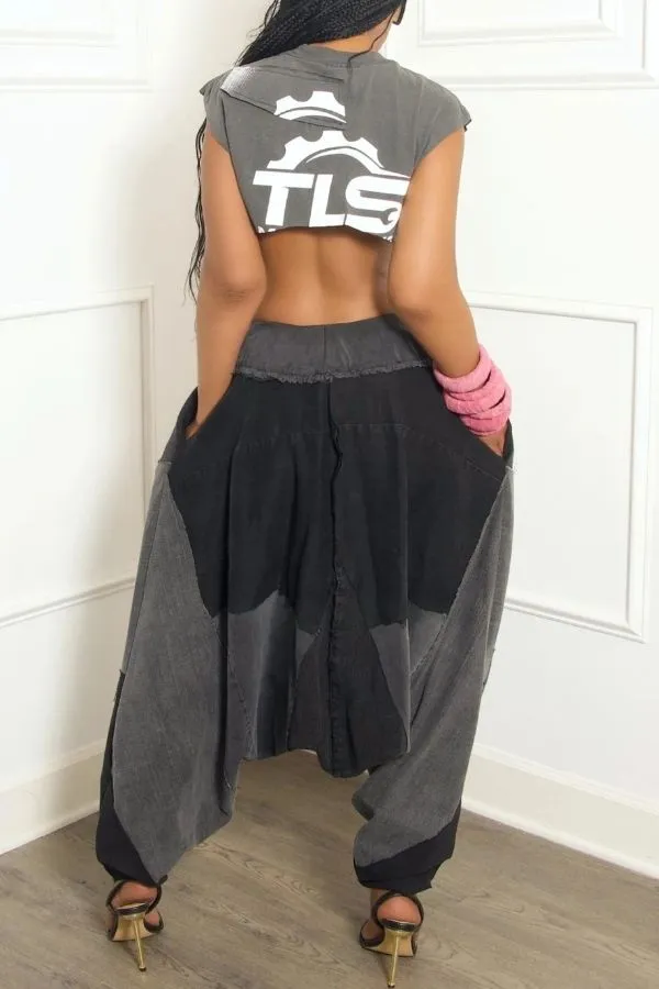 Colorblock Patchwork Boho Harem Jeans