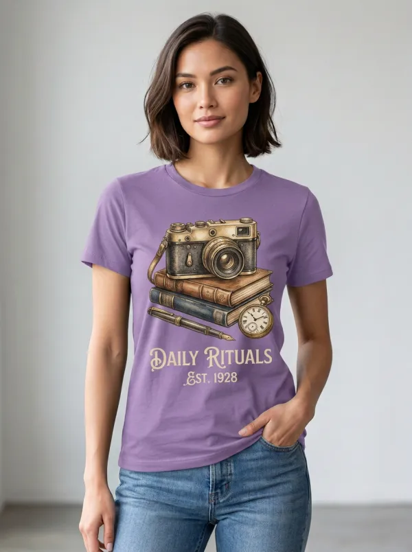 Women's Photography Lover Daily Rituals Camera Books Printed T-shirt
