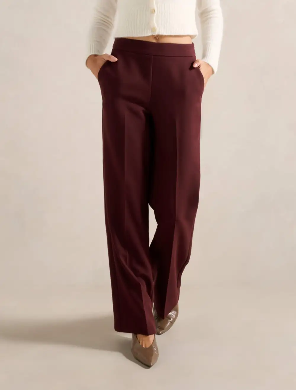 Burgundy Wide Leg Trousers