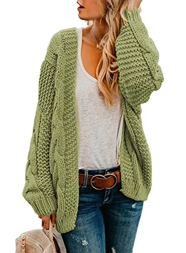 Womens Open Front Long Sleeve Chunky Knit Cardigan Sweaters Loose Outwear Coat
