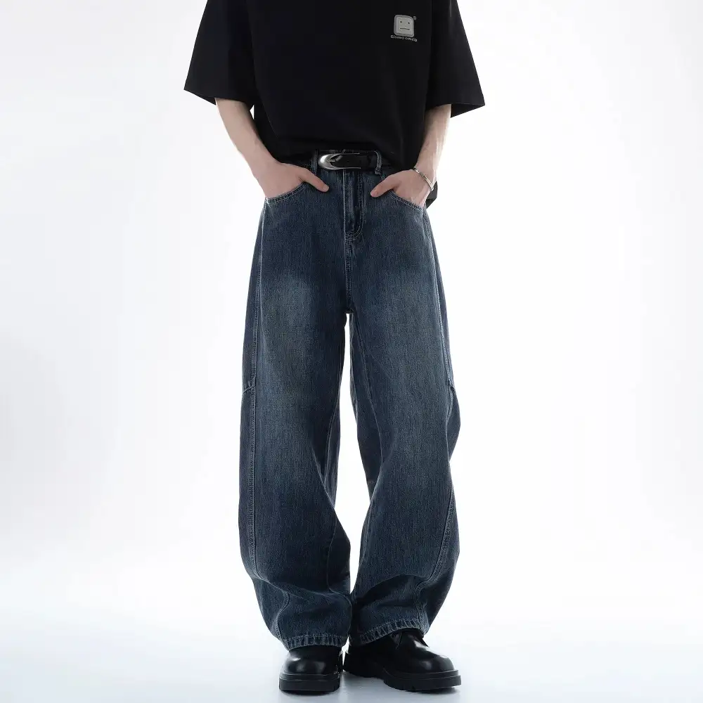 Barrel-Leg Washed Jeans