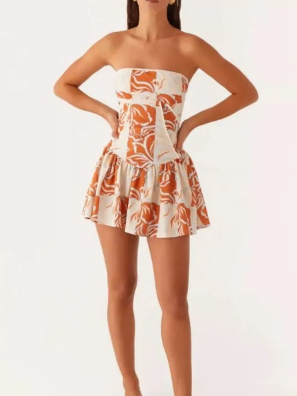 Lace-Up Back Tube Mini Dress