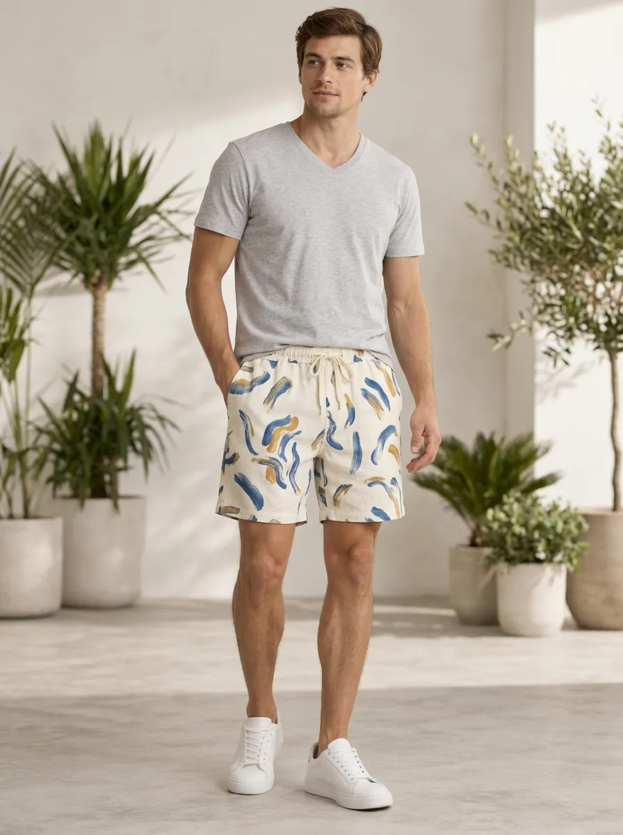 Men's Artful Brushstroke Abstract Printed Shorts