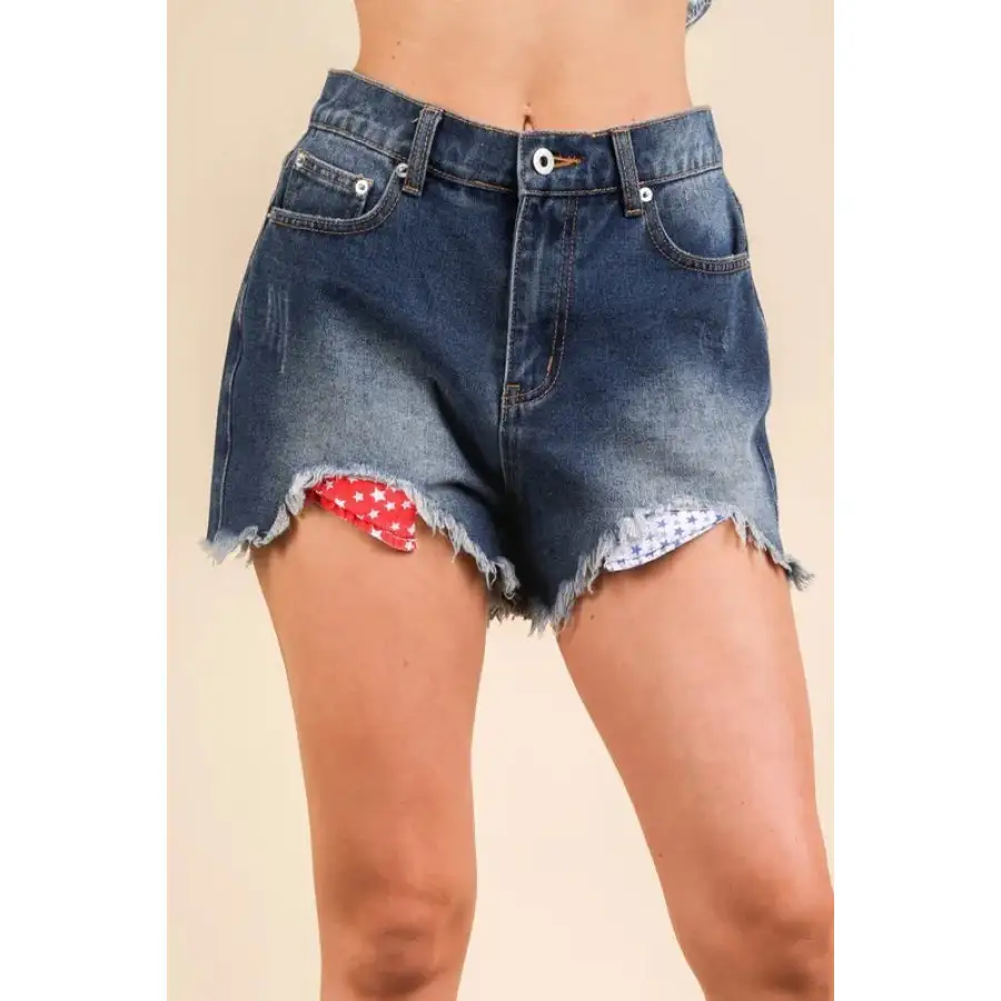 Raw Hem Pocketed Contrast Washed Denim Shorts