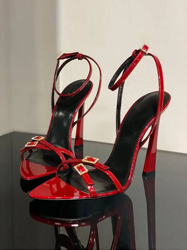 Buckle Open-Toe Panel Detail Rubber Sole Heeled Sandals