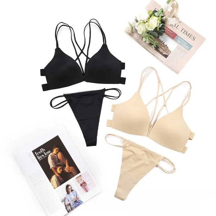 Smooth Wireless Front-Buckle Bra Set