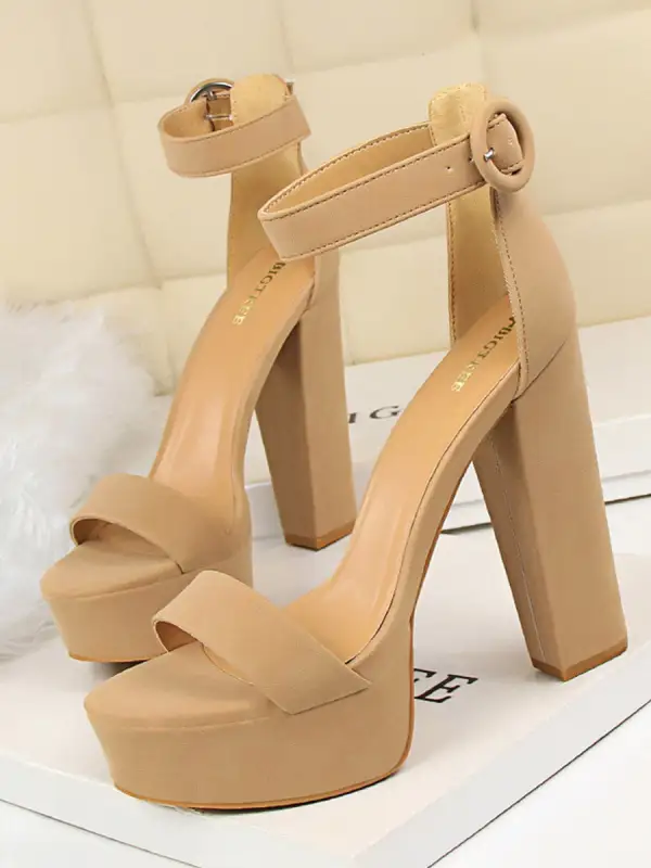 Buckle Peep-Toe Panel Detail Heeled Sandals
