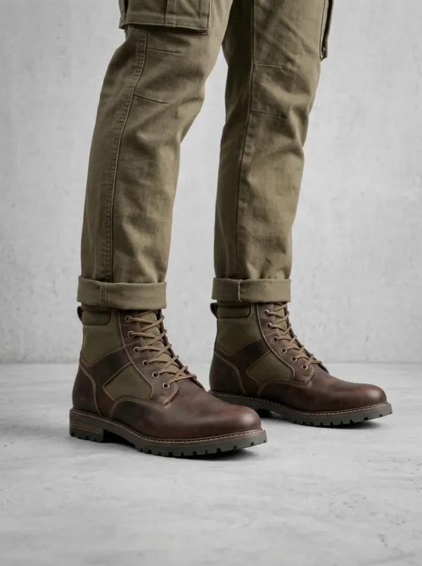 Unisex Outdoor Tactical Leather Canvas Work Boots